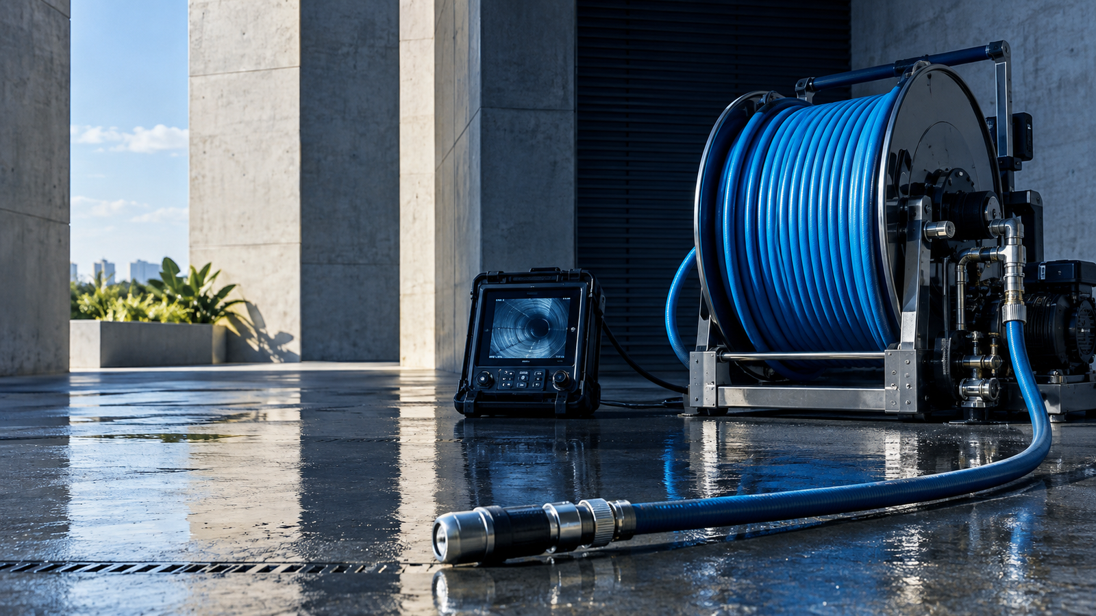 Equipamento técnico de hidrojateamento e inspeção